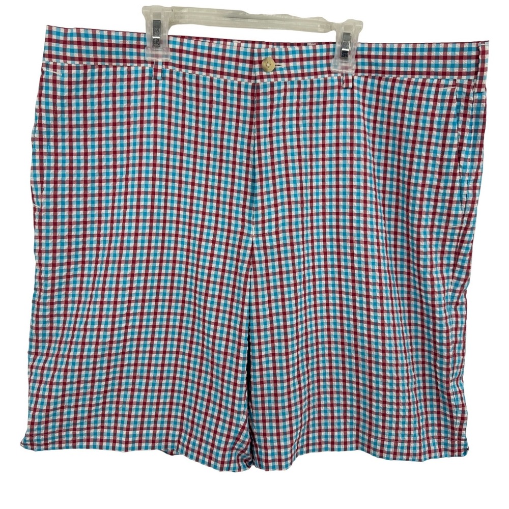 Peter Millar Featherweight Mens 38 Gingham Seersucker Shorts Red Blue White